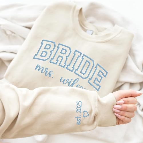 Custom Embroidered Mrs Sweatshirt, Future Mrs, Bride Sweatshirt, Personalized Mrs. Last Name Pullover, Engagement, Bachelorette Wedding Gifts For Bride, Gifts For Wife, Her2