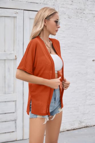 Image of Iandroiy Women's Lightweight Open Front Cardigans Casual Short Sleeve Blouse Tops
