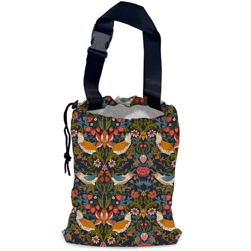 Image of Victorian Birds Car Garbage Bag,Berries and Flowers Waterproof Small Car Trash Bag Hanging Back of Seat,Drawstring Hanging Car Trash Bag with Adjustable Buckle for Car Accessories