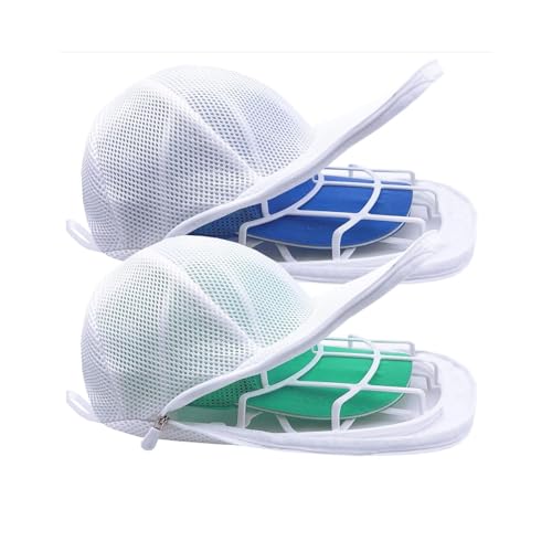 Baseball Cap Washer Frame for Washing Machine, Hat Washer Cage for Flat and Curved Hats with Mesh Laundry Bag, White PP Plastic, Fits Adult and Kids, 2 Pack