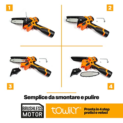 Towily Mini-Akku-Motorsäge für Beschneiden Evolution 2022 mit innovativem Brushless-Motor, elektrische Kettensäge für… – Bild 8