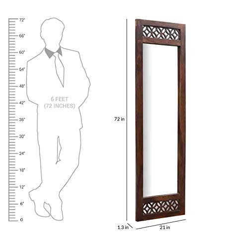 Image of APRODZ Floor Mirror Full Length with Solid Sheesham Wood Frame | Rectangular Standing Mirror for Bedroom Living Room Hallway and Dressing Area | Full Length Dressing Mirror, Provincial Teak
