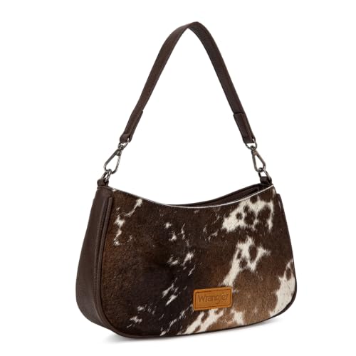 Bolsa de ombro feminina Wrangler Western pequena bolsa asteca Hobo Bolsa de mão com alça removível, Couro de vaca, 11 x 2.5 x 6.5 inches
