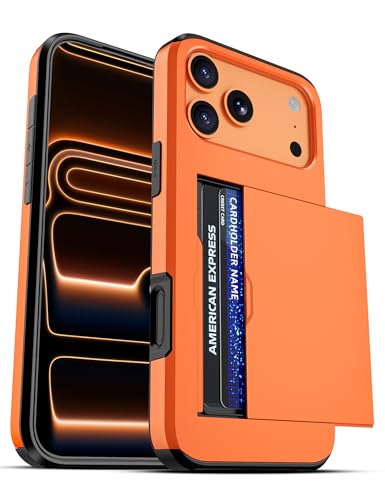 Jiunai for iPhone 17 Pro Max Case Wallet Holds 2 Cards, Slide Card Slot Holder for ID Credit Card License, Shockproof Protective Phone Cover for iPhone 17 Pro Max 6.9" 2025 Women Men Orange
