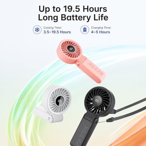 Image of JISULIFE Handheld Fan Life7, 5000mAh Portable Personal Fan, 5 Speeds Mini Desk Fan with Smart Digital Display, 150 Foldable, USB-C Rechargeable, Pink