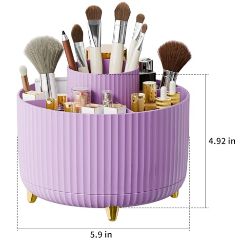 Image of fanado 360 Rotate Makeup Brush Holder Organizer, Makeup Organizers Countertop, Makeup organization and Skincare Storage for Vanity, Desktop, Bathroom (Purple)