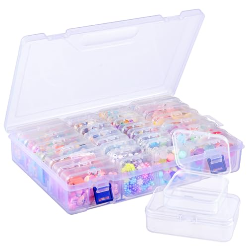 Image of Funtopia Clear Bead Organizer Set, 30 Pcs Small Plastic Containers with Lids, 2 Sizes Rectangle Transparent Organizer Box for Arts Crafts, Jewelry, Diamonds, Screws, and Small Parts