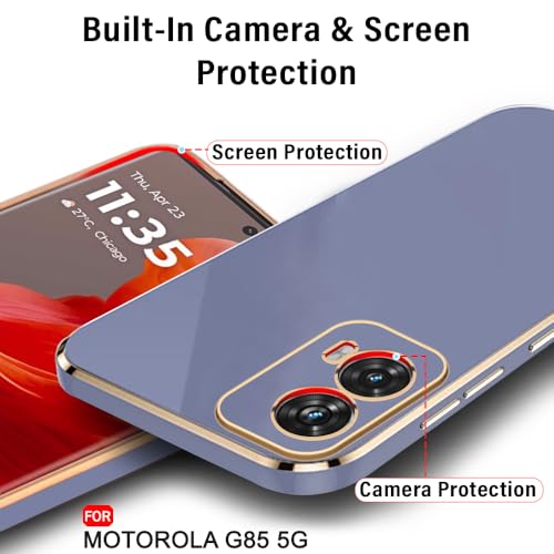 Image of TheGiftKart Luxurious Golden-Plated Back Cover Case for Motorola Moto G85 5G | Raised Lips for Camera & Screen Protection | Shockproof Design | Stylish Back Cover for Moto G85 5G (TPU, Greyish Blue)