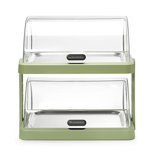 HENDI Vitrine réfrigérée double de présentation avec couvercles coulissants roll-top Duo UNIQ, ensemble avec plateaux inox, blocs réfrigérants,...