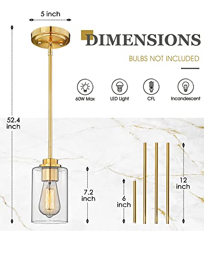 Image of Brass Pendant Lights Kitchen Island 2 Pack, Farmhouse Gold Pendant Lighting with Clear Glass Shade, Mini Hanging Light Fixture for Kitchen Sink Dining, AD-22281-1P2-GD-C