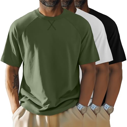 Neer 3 Pack Men's Big and Tall Short Sleeve Shirts Cotton Summer Crew Neck Embroidery Loose Fit Tops Casual Basic Tees