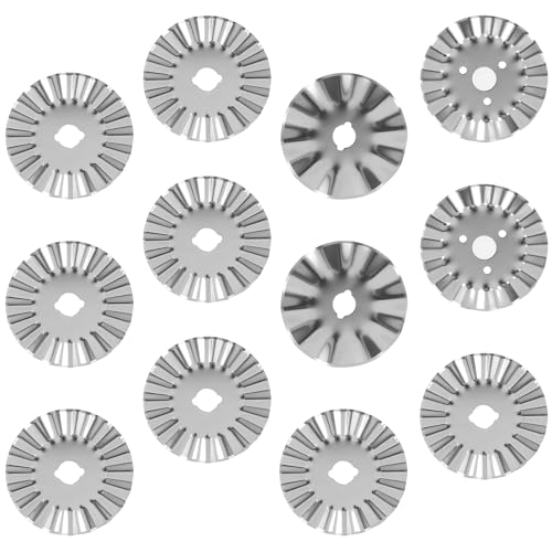 LYDODOKA 12Pcs 45mm Pinking Rotary Cutter Blades, Wave Rotary Blades, Automatic Fabric Roller Cutter Perforator, Crochet Edge Skip Stitch Rotary Replacement Blade for Quilting, Sewing & Crafts