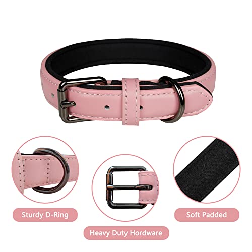 OFHome Pink Leather Dog Collar Soft Padded Comfortable Adjustable Wider and Thicker Pet Collars Best for Small Medium Large Dogs with Heavy Duty Buckle - Image 2