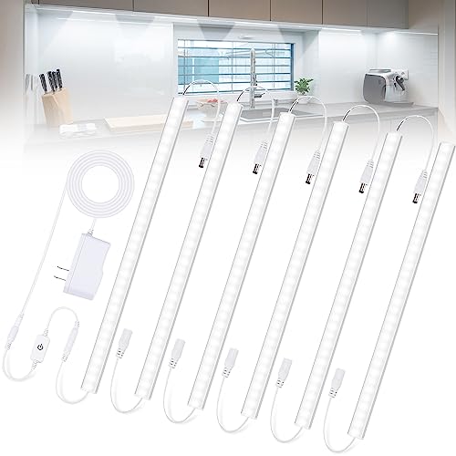 6PCS x 12 Inch Under Cabinet Lights Plug-in, Dimmable LED Under Cabinet Lighting, Cold White 6000K...
