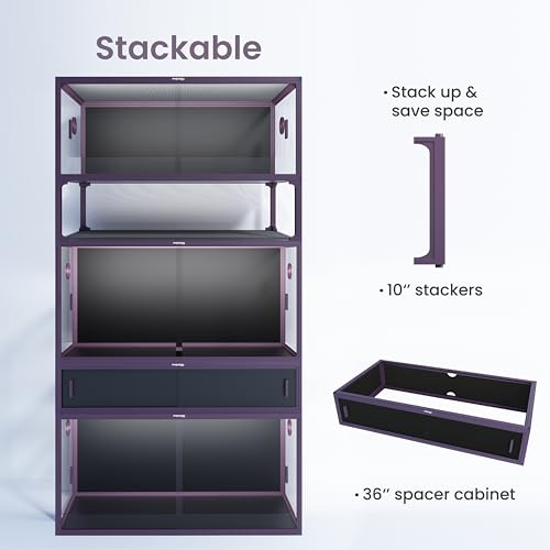 Image of Phailozoo Stackable 50 Gallon Reptile Enclosure for Gecko, Juvenile Reptile | Adding Vibrant Fun for Your Home, Anti-fingerprint Tempered Glass Door with Handles Easy to Feed & Clean