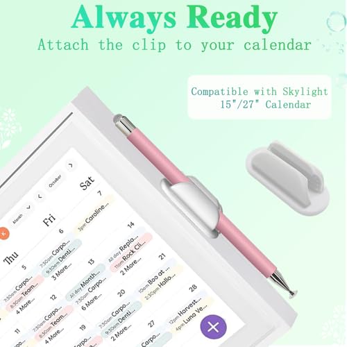 Image of Stylus and Mount for Nintendo Switch /Skylight Calendars 15 /27 Inch, Dual Tip with Mesh and Disc Tip | Magnetic Pen Cap | Flexiple Stylus Holder Mount to Calendar,Capacitive Stylus Pen-White-Pink
