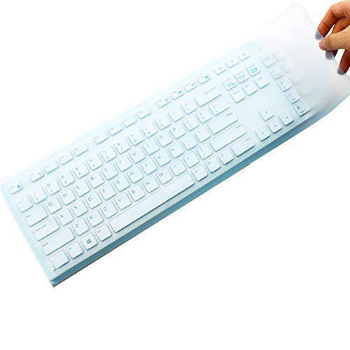 MUBUY 17.52" x 5.51" Universal Keyboard Cover Skin Design for Standard Size PC Computer Desktop Keyboards, Clear Waterproof Anti-Dust Silicone-Blue