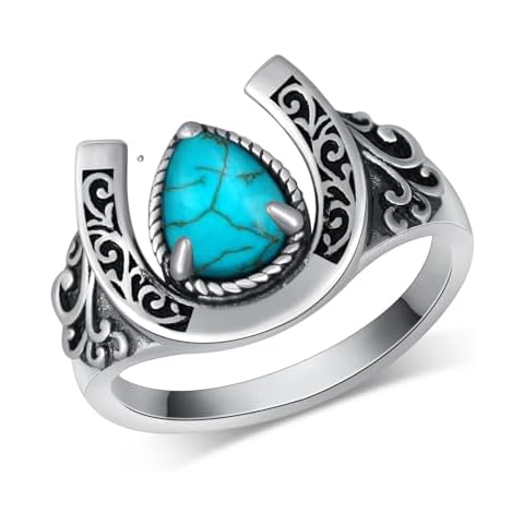 Naxidaze Genuine Turquoise Ring 925 Sterling Silver Horseshoe Ring Vintage Western Nature Gemstone Turquoise Jewelry for Women (Size 9) Cover