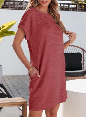 Image of EVALESS Womens Summer Dresses 2026 Fashion Short Sleeve Cute Spring Mini Dress Crewneck Casual Beach Vacation Dresses