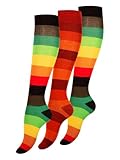 lavable en machine: 40°C Lot de 3 paires de mi-bas - rayures larges style color-block - coton - femme - couleurs vives (39/42, multicolore)