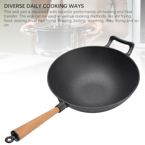 Wok de Hierro Fundido con Mango de Madera 11.8 pulgadas miniatura 3