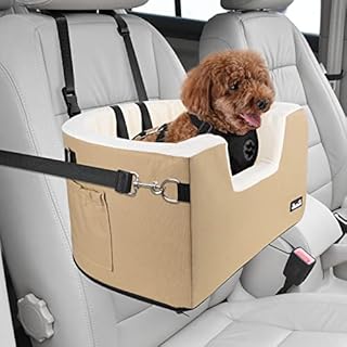 Eyein Puppy Dog Car Booster Seat, Adjustable Height Dog Car Seat Bed Carrier with Cushion and Safety Belt for Back Front Seat Travel, Fully Detachable and Washable, Supports Pets Up to 18lbs