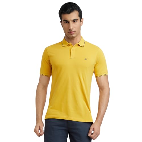 Image of Raymond Men's Modern Fit Solid Pattern Pure Cotton Polo Neck Half Sleeve Casual T-Shirt