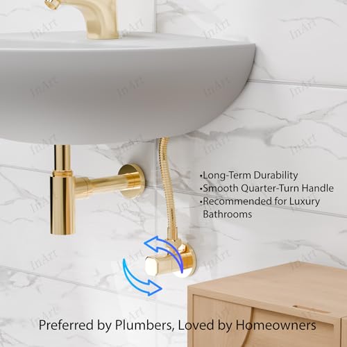 Image of InArt Heavy-Duty Brass Angle Valve for Bathroom & Kitchen | Leakproof 1-Way Angle Stop Cock with Wall Flange | Gold Color - 5 Year Warranty