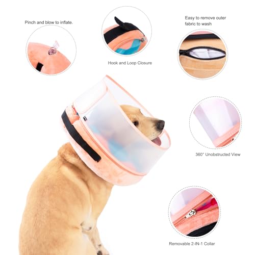 Image of Inflatable Dog Cone Collar with Enhanced Anti-Licking, Soft Neck Donut for Dogs Cats, Recovery Pet Cone Collar After Surgery for Large Medium Small Dogs (Donut Blue, X-Large)