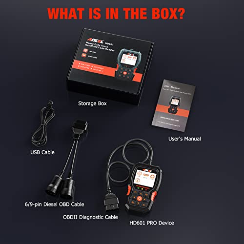 Ancel Heavy Duty Truck Scanner Hd601 Pro All System Diesel Diagnostic Scan Tool For Cummins, Detroit, Freightliner, International, Paccar, Check Engine For Truck & Car 2 In 1 Code Reader #TOP6