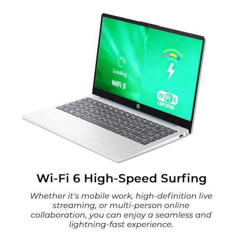 Image of HP 14 inch Moonlight Blue Laptop with Office 365, AMD CPU, 4GB DDR5 On-Board RAM, 1.1TB Storage (128GB SSD and 1TB OneDrive), HD Display, Windows 11, Energy-Efficient & Quiet Performance