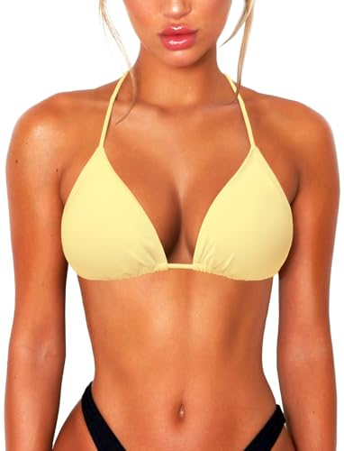 OZICERD String Bikini Tops for Women Bathing Suit Swim Tops Sexy Triangle Bikini Top Yellow XL