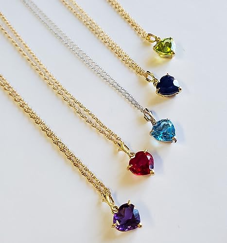 14k Solid Gold Pendant Necklace Heart Shaped Handcrafted Fine Jewelry (18 Inch, Natural Blue Topaz, Yellow Gold) 5