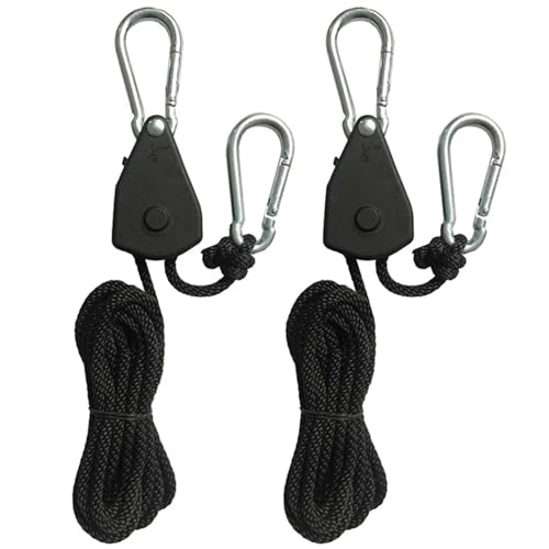 Cinghia di fissaggio con cricchetto da 2 metri, gancio di bloccaggio, puleggia di sollevamento, corda for prua e poppa di canoa e barca for campeggio per puleggia(2 piece)