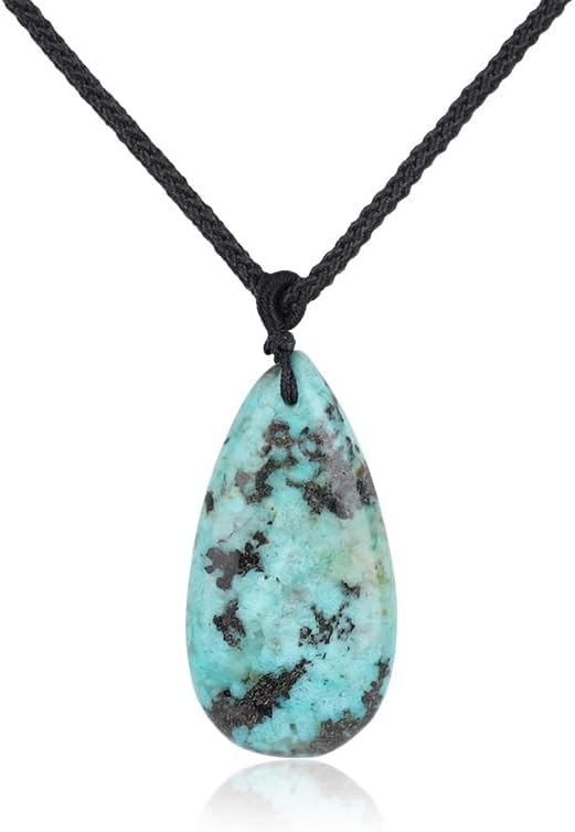 COAI Adjustable Nylon Cord Crystal Necklace for Men Women, Teardrop Pendant African Turquoise Necklace for Men Women