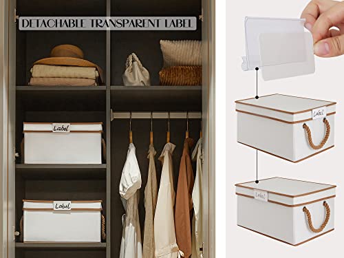 Loforhoney Home Fabric Storage Bins With Lids For Organizing, Foldable Storage Boxes With Lids For Shelves, Clothes Baskets With Cotton Rope Handles, Closet Storage Bins, Large, Beige & Brown, 2-Pack #TOP1