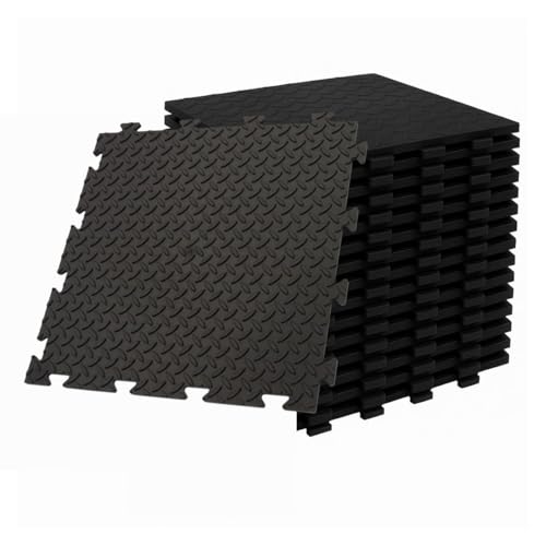 INTEC - Pack de 10 Dalles PVC Clipsables Noires 50x50 cm Antidérapantes - Revêtement de Sol Garage, Atelier