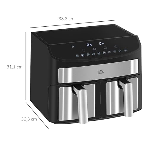 HOMCOM Dual Zone Heißluftfritteuse 8 L Airfryer 2400W mit 2 Fächer, 10 Programme, Antihaftbeschichtung, spülmaschinenfeste Körbe Heissluftfritteuse Fritteuse ohne Öl, energiesparend, Schwarz – Bild 6