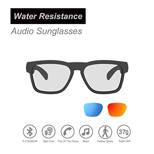 OhO Bluetooth Sunglasses,Voice Control and Open Ear Style Smart Glasses Listen Music and Calls with Volume UP and Down,Bluetooth 5.0 Audio Glasses with Transitional Lens