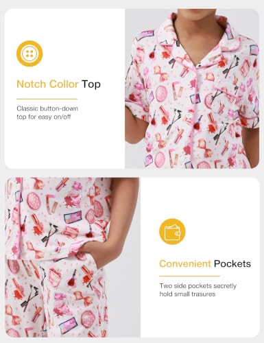 Image of Bamboo Viscose Girls' Sleepwear Short Sleeve Button Down 2-Piece Girls' Pajama Sets
