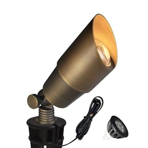 COLOER Die-cast Brass Low Voltage Spotlight 1-Pack with 5W Aluminum Housing MR16 LED Bulb 2700K 450LM CRI85+,12V AC/DC Outdoor Landscape Lighting, Directional Garden Patio Spot Up Light(101B)