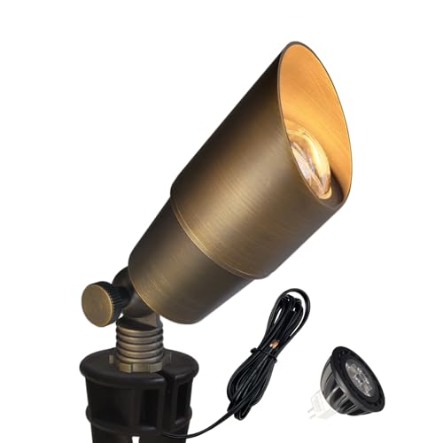 COLOER Die-cast Brass Low Voltage Spotlight 1-Pack with 5W Aluminum Housing MR16 LED Bulb 2700K 450LM CRI85+,12V AC/DC Outdoor Landscape Lighting, Directional Garden Patio Spot Up Light(101B