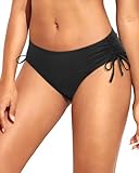 Daci Black Women Mid Waist Bikini Bottoms - Full Coverage Swim Bathing Suit Bottom Side Tied Swimsuit Bottoms L