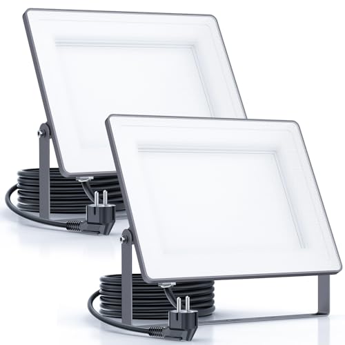 AIUTEY Lot de 2 projecteurs LED 120 W avec verre mat pour lumière douce, 14400 lm, étanche IP66, lumière du jour 6500 K, lampe de sécurité extérieure...