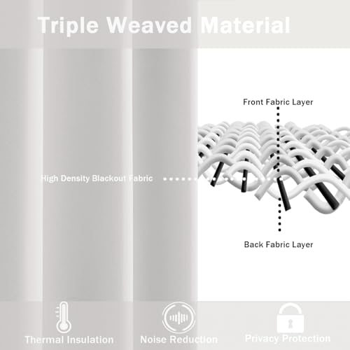 JIUZHEN Blackout Curtains with Tiebacks - Thermal Insulated, Light Blocking and Noise Reducing Grommet Curtain Drapes for Bedroom and Living Room, Set of 2 Panels, Greyish White, 42 x 45 Inch Length - Image 6