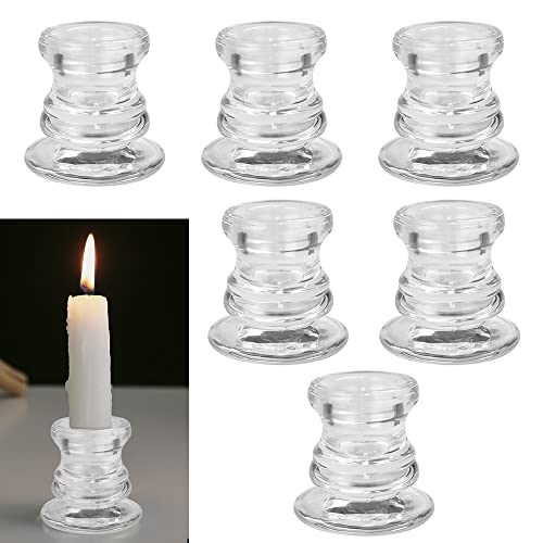SIYINGSAERY 6 PZS Portavelas Cristal Pequeñas de Vidrio Candelabros de Cristal para Velas Transparentes Cónicos Candelabro Columna de Mesa Portavelas para Decoración Boda, Navidad ( Diámetro 2,4 cm ) Cover