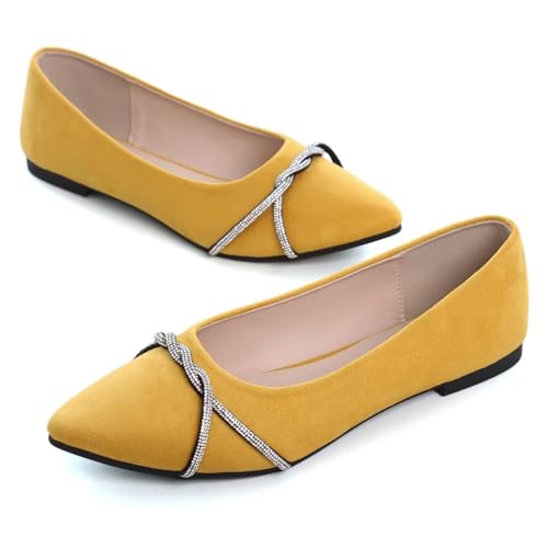 Image of TN TANGNEST Womens Casual Flats Chain Ballet Flats | Fashion Pointed Toe Rhinestone Flats, Comfort Slip On Dress Shoes for Business Work Office Wedding Party