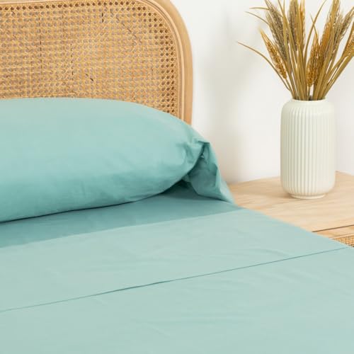 TRAMAS+ Sabanas 90x190 / 200cm 100% algodón Suave, Juego de sábanas 3 Piezas, Sabana Bajera Ajustable, Encimera, 1 Fundas de Almohada 110x45cm, Certificado Oeko Tex- (Cama 90, Verde Tiffany)