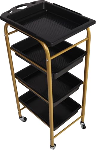 4 Layers Barber Storage Cart Hairdresser Trolley Cart On Wheels Organiser Gold Interchangeable Trays For Hairdresser Tattoo Parlour Spa Nail Salon Dental Surgery Barber
