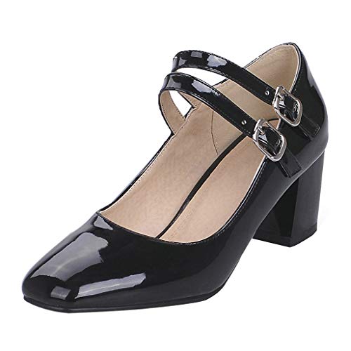 Shinelly Women Patent Leather Square Toe Oxford Pumps High Heel Chunky Block Mary Jane4